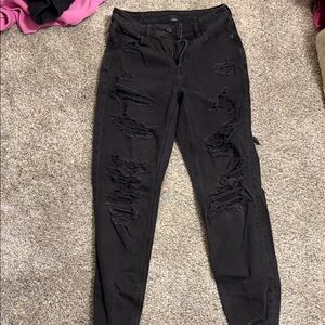 American Eagle Outfitters Black Distressed Straight Leg Jeans